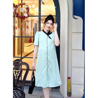 EVEROM - Đầm suông phối cổ lá đen