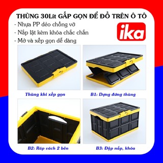 Thùng 30 lít để đồ trên ô tô gấp gọn, thùng nhựa đựng đồ xe hơi xếp gọn tiện lợi