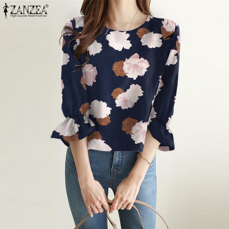 Áo cánh ZANZEA tay lỡ 3 / 4 cổ tròn in họa tiết hoa thời trang cho nữ