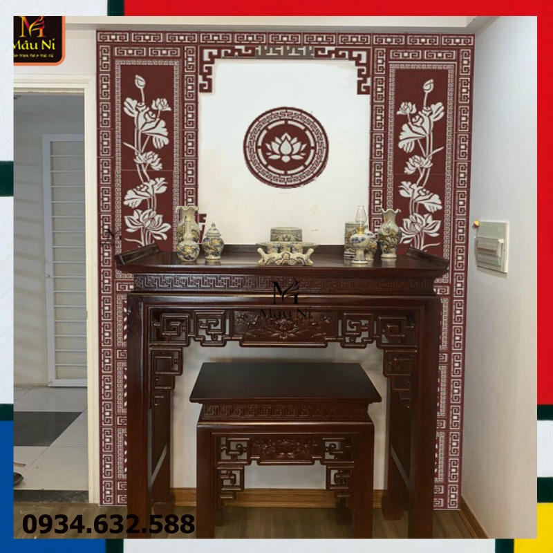 sx - (qc) VÁCH GỖ ốp lưng BÀN THỜ lắp ghép - bằng gỗ mfd vân gỗ - gia chủ dán lắp dễ dàng, tiện đẹp - MÂU NI [băng dính