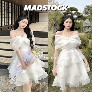 Đầm trắng 2 dây kèm hoa đá *Allison* nơ bồng mặc dự tiệc, sinh nhật, kỷ yếu