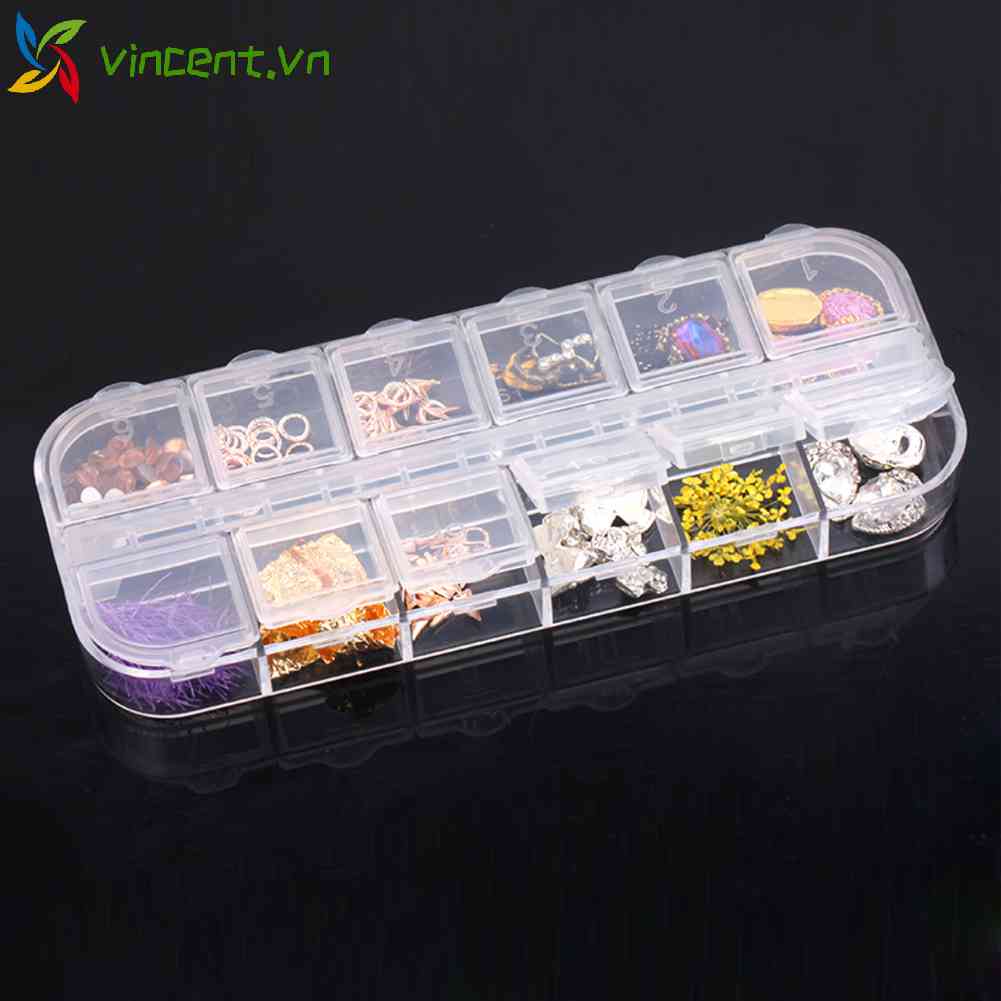 Hộp 12 Ngăn Đựng Hạt Cườm Thêu Tranh Đính Đá