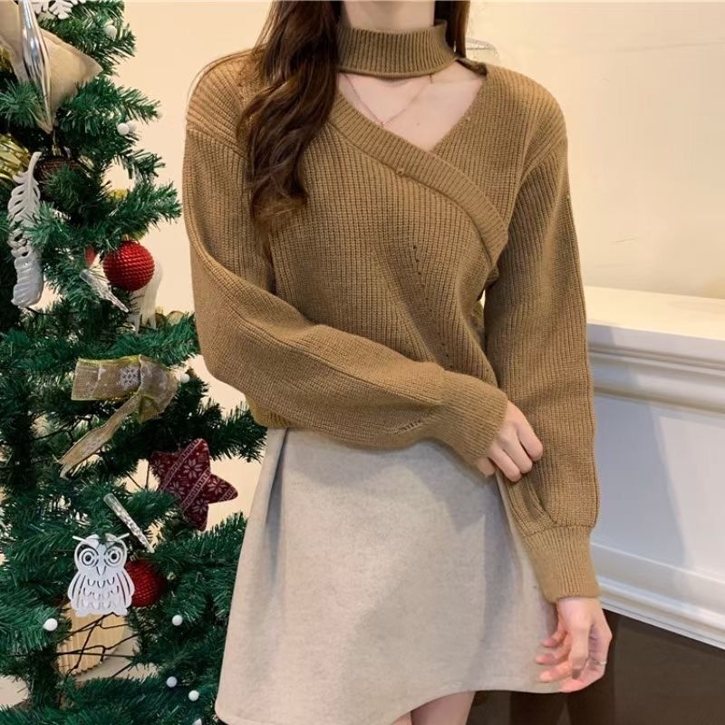 Aphrod Áo sweater Tay Dài Cổ Chữ V Trễ Vai Cho Nữ