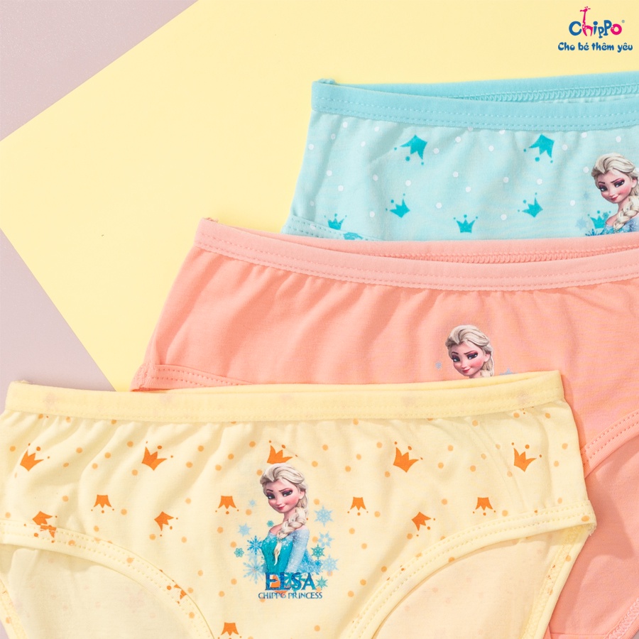 Set 3 quần chip chéo tam giác cho bé gái từ 14 đến 50kg Chippo họa tiết Elsa dễ thương chất vải 100% cotton cao cấp