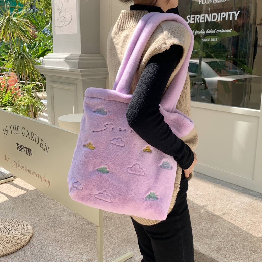 Túi Đeo Vai Bằng Vải Canvas Thêu Hình Đám Mây Kích Thước 30 X 10 X 35