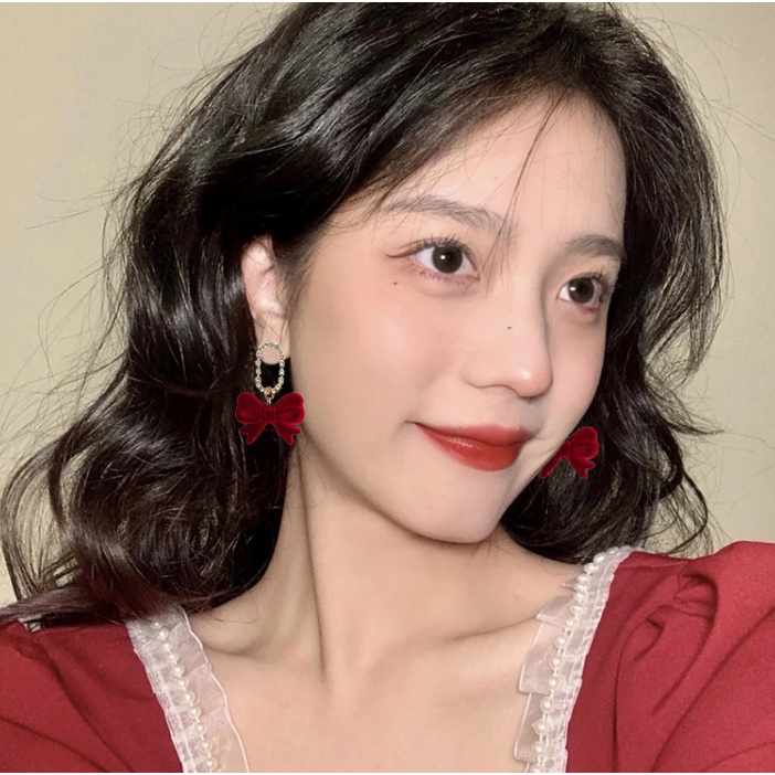 📛 RẺ VÔ ĐỊCH 📛 Bông tai nhung đỏ cao cấp hot trend tiểu thư phong cách hàn quốc