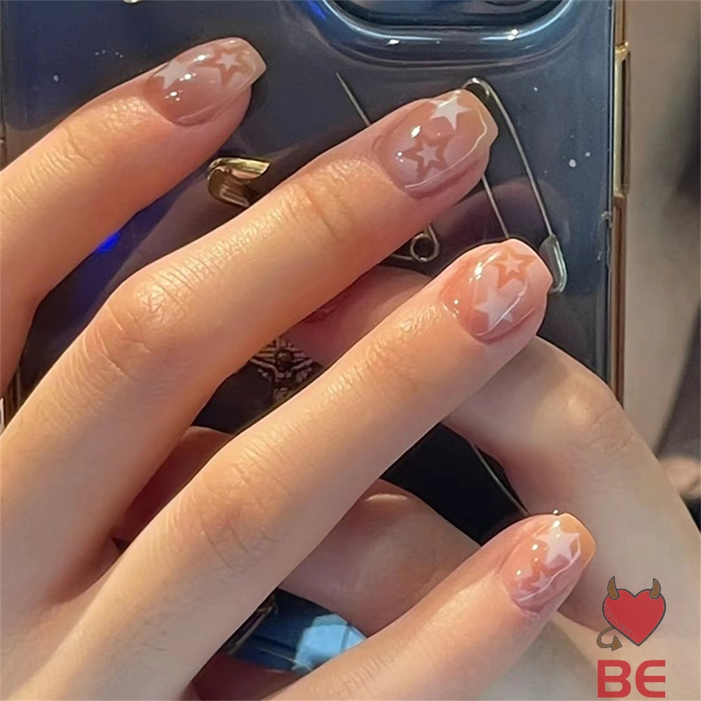 Móng tay giả YADORNOS dáng ngắn bóng in hình ngôi sao màu gradient cho salon DIY