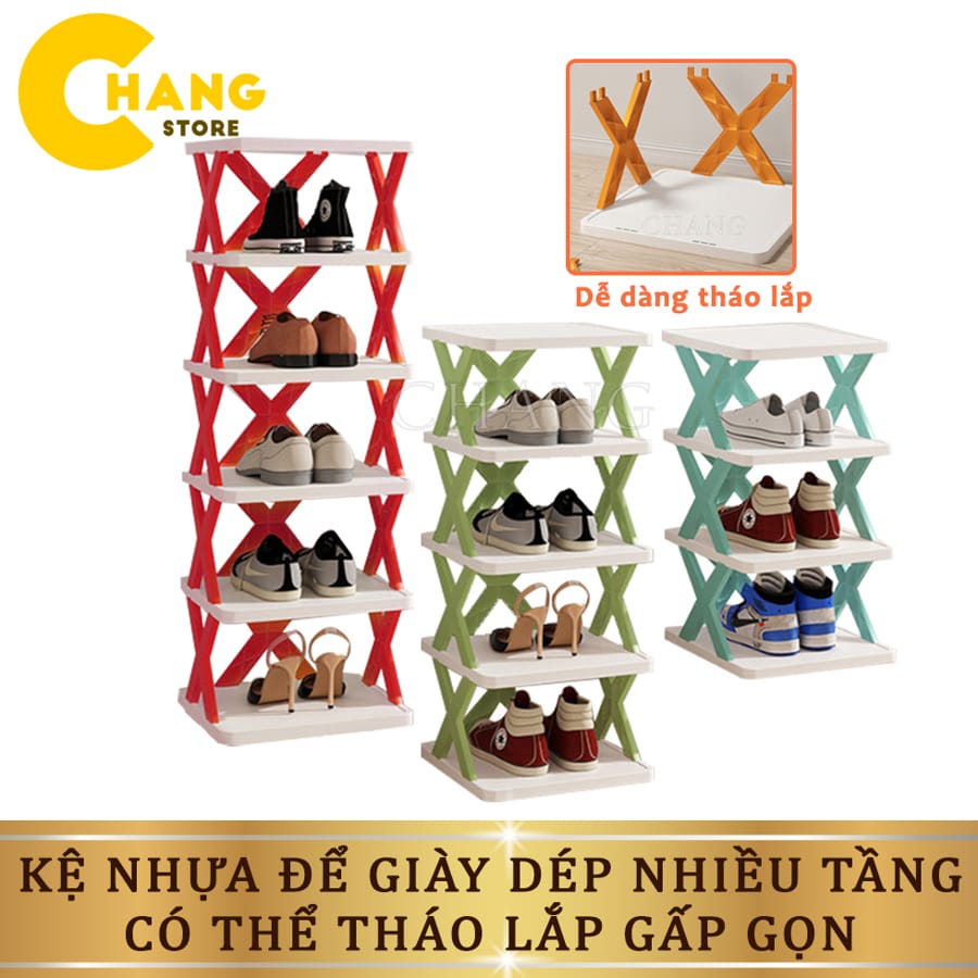 Kệ Để Giày Dép Chữ X Có Thể Tháo Lắp Gấp Gọn - Kệ Nhựa 5 Tầng Để Đồ Trang Trí Đa Năng Tiện Dụng