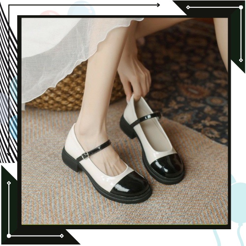 Giày búp bê Mary Jane nữ da mềm đế bằng cao 3cm phong cách học sinh Nhật Bản