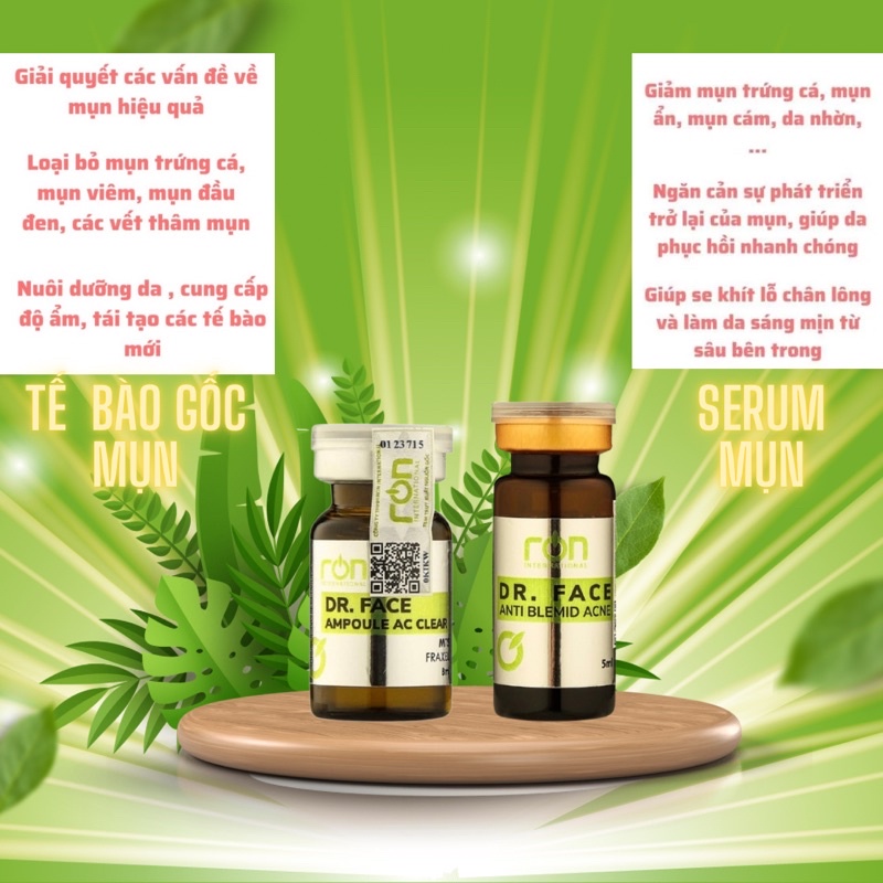 Bộ sản phẩm giảm mụn, giảm thâm, se khít lỗ chân lông (Tế bào gốc mụn+ Serum mụn Dr. Face Ron International)