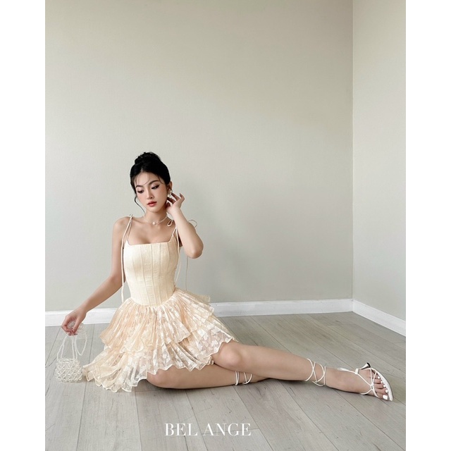 BEL ANGE - Đầm hai dây thân croset 2 tầng dập ly ngắn Louisa Dress