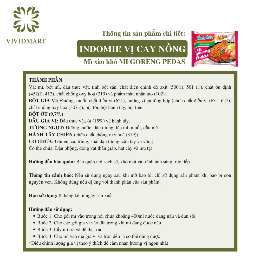 - INDOFOOD - Mì xào khô Indomie Mi Goreng đủ 4 vị: Đặc biệt, sườn, cay nồng, bò cay  - Mì Ăn L