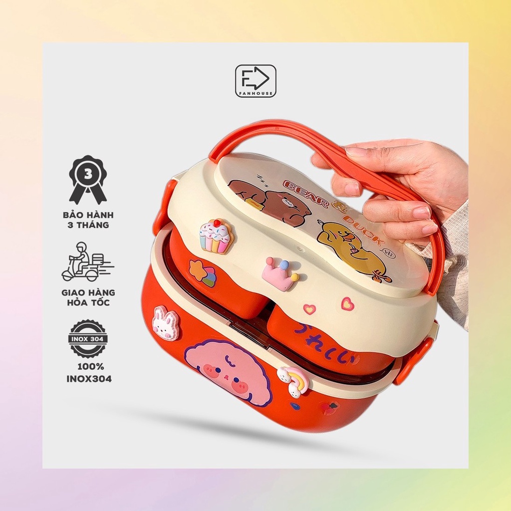 Bán Chạy Hộp Cơm Trưa 1600Ml Với Đũa, Thìa Và Nhãn Dán. Hộp Đựng Cơm Trưa Có Thể Dùng Trong Lò Vi Sóng