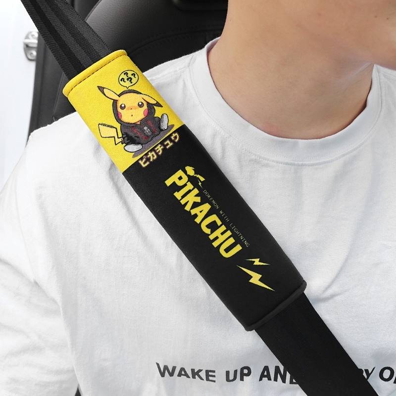 Cartoon Pikachu Car Safety Belt Shoulder Pad Cover Protective Cover Four Seasons Universal Car Decorations Car Supplies VM8r