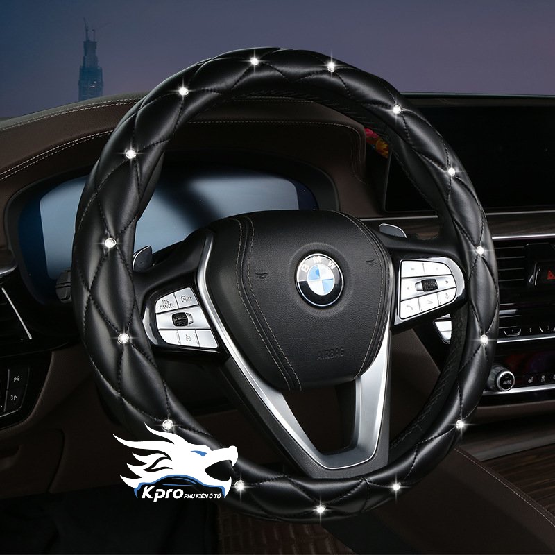 Vỏ bọc vô lăng ô tô, xe hơi da đính đá - Hàng Kpro chất lượng cao