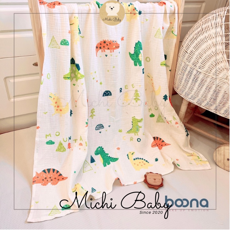 Khăn Tắm 2 Lớp Muslin An Toàn Cho Bé Sơ Sinh Boona Họa Tiết Đáng Yêu Cho Bé Kích Thước Siêu To 90x90cm Michi Baby MC023