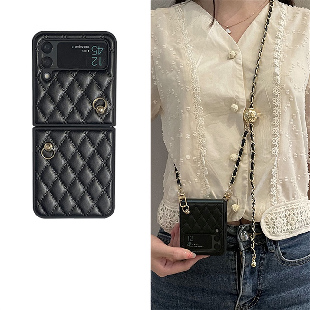 Ốp Điện Thoại Da Họa Tiết Hình Thoi Thời Trang Hàn Quốc Cho Samsung Galaxy Z Flip3 Zflip3 Zflip4 Z Flip 3 4 5G