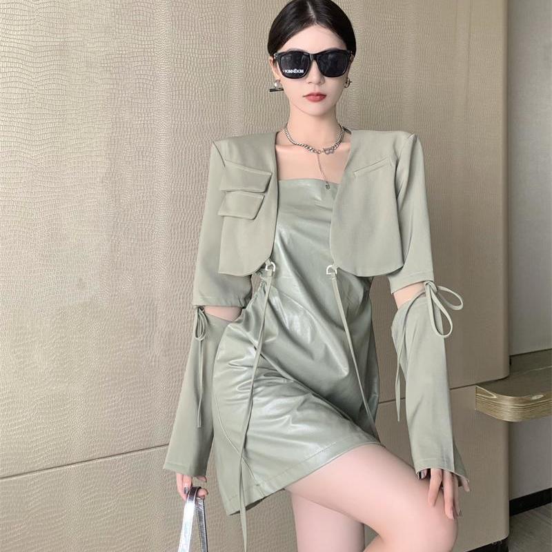 áo khoác nữ form rộng dày hàn quốc Đầm Ôm Hai Mảnh Tay Dài Có Túi Phong Cách Pháp Quyến Rũ Dành Cho Nữ