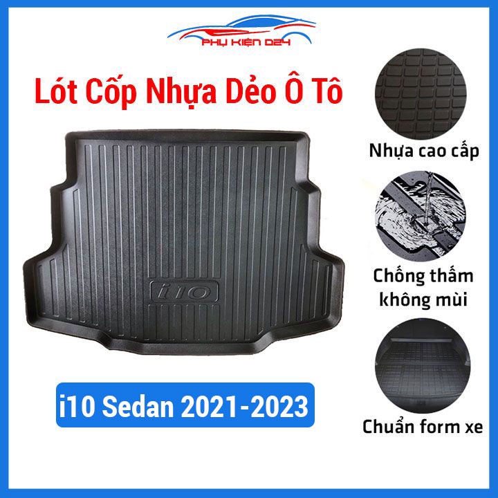 Thảm nhựa lót cốp Hyundai10 Sedan 2021-2022-2023 nhựa dẻo cao cấp, không mùi, chống thấm nước tốt