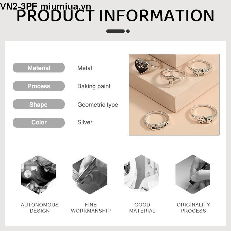 INS Nhẫn kim loại cổ điển Bộ 5 mảnh Retro cho nam và nữ