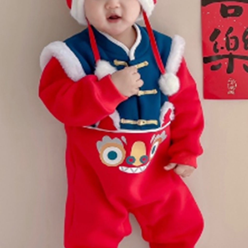 [Hàng Cao Cấp] Bộ Body NỈ BÔNG Tết tài lộc dài tay cho bé mẫu Áo liền quần bé gái, bé trai không kèm mũ dễ thương từ 80-90cm - Phong Cách Trung Hoa Nút Bện Dày Ấm cho Trẻ Sơ Sinh - Lithium067