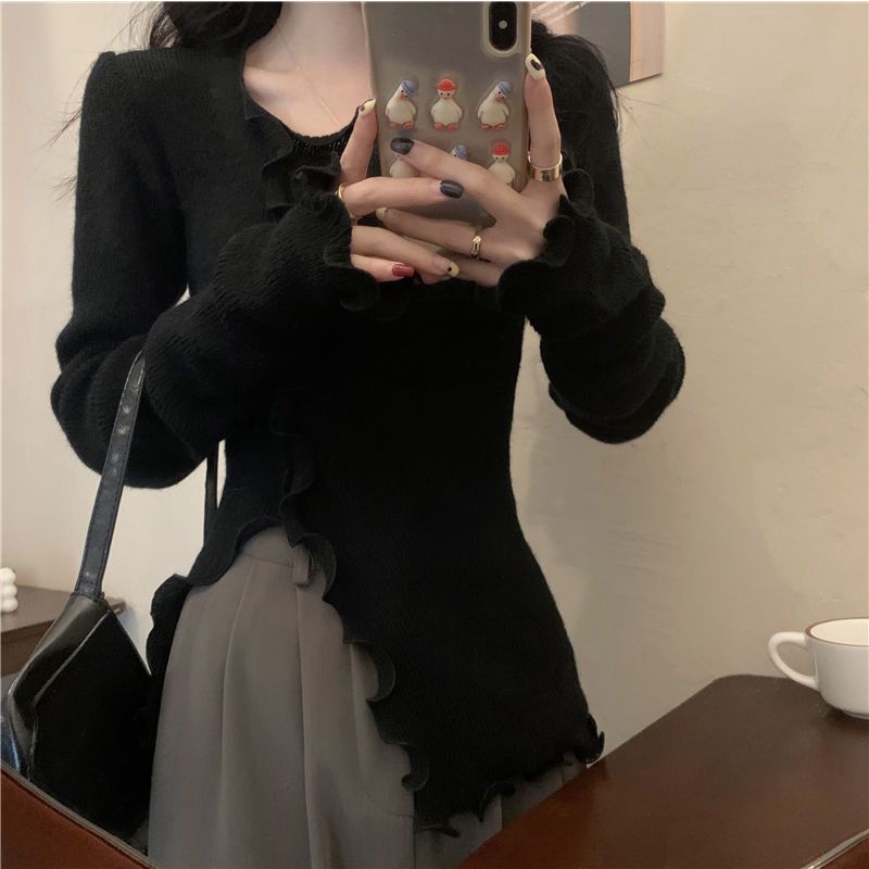 Áo Sweater Tay Dài Dáng Ôm Phong Cách Phương Tây Thời Trang Mùa Xuân 2023 Mới