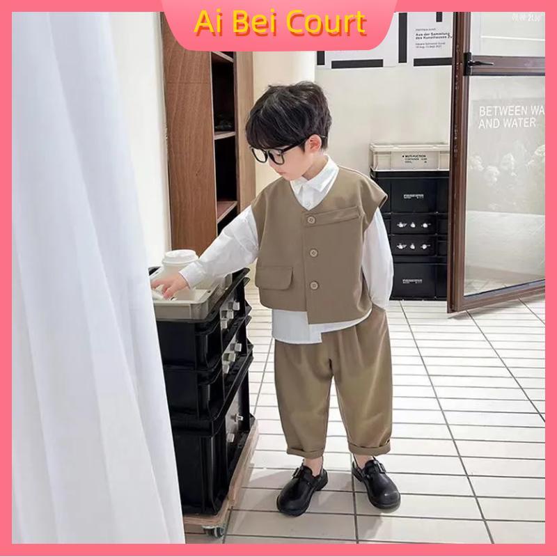 2023 Mới Bộ Đồ Vest Màu Trơn Giản Dị Thời Trang Dành Cho Bé Trai