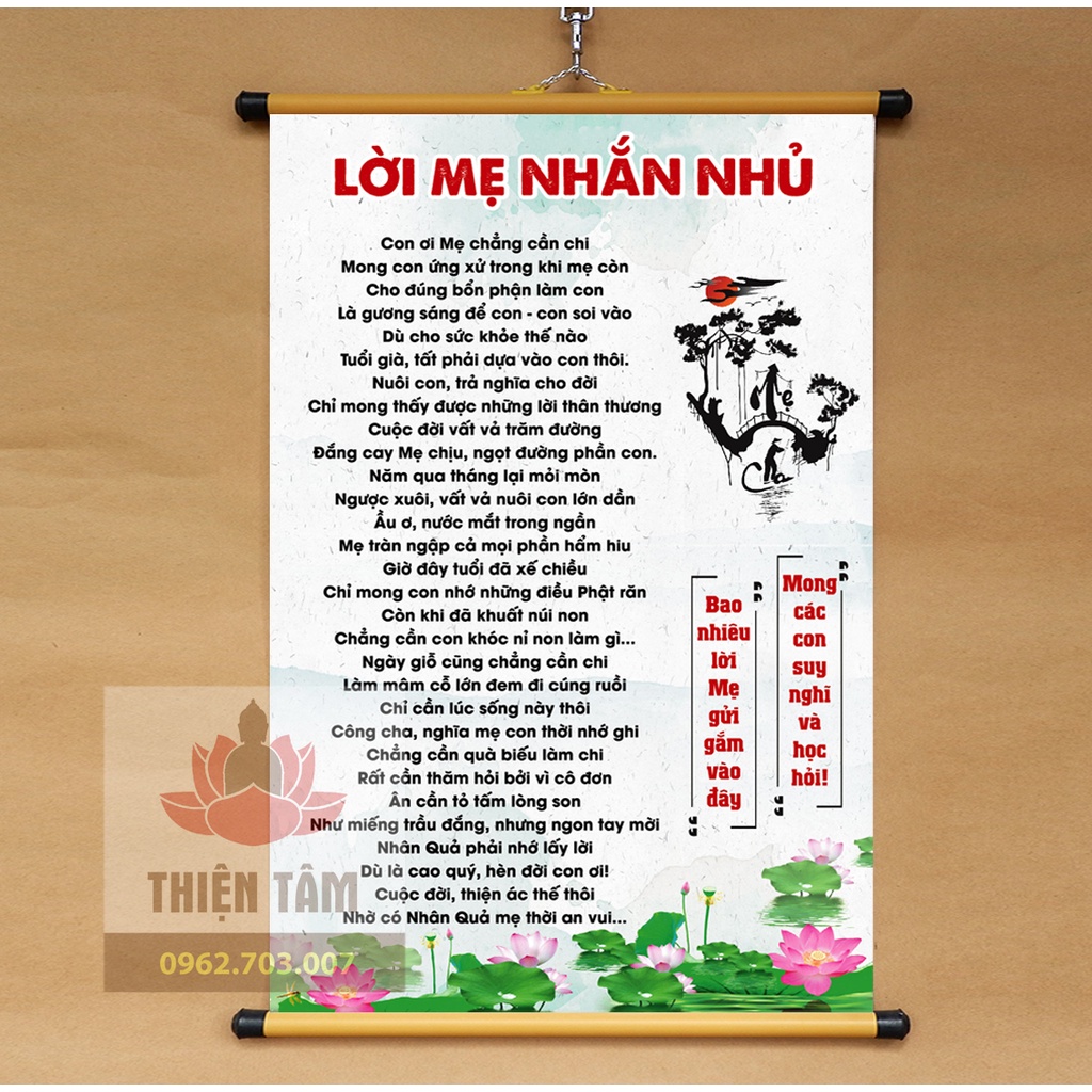 Tranh chữ Lời Mẹ Nhắn Nhủ 40x60cm chất liệu vải phủ bóng cao cấp