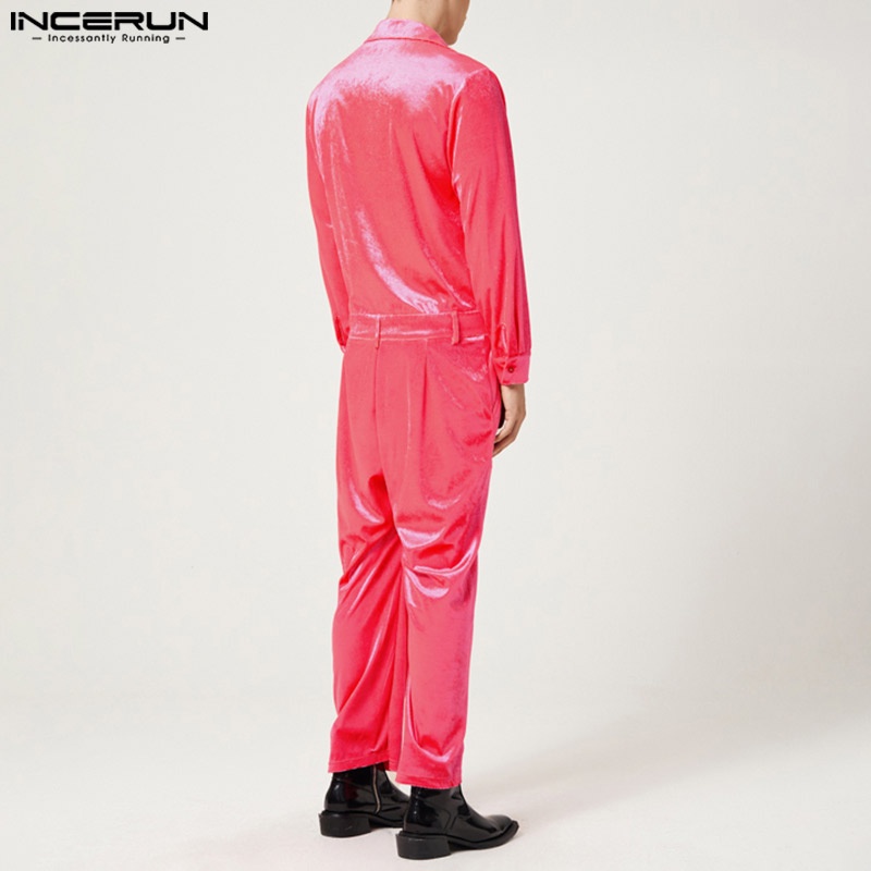 INCERUN Jumpsuit Nhung Tay Dài Có Nút Gài Thời Trang Cá Tính Cho Nam