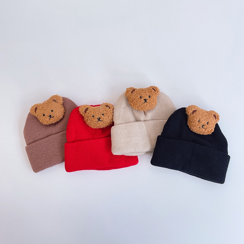 Mũ Len Co Giãn Hình Gấu Hoạt Hình Cho Bé