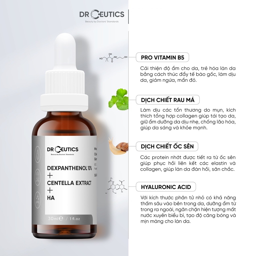 Serum B5 DrCeutics Cấp Ẩm Và Phục Hồi Da Dexpanthenol 10% + Centella Extract + HA 10ml-30ml-100ml