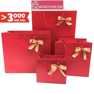 Túi đựng tặng bạn gái quà tặng màu đỏ kèm nơ xinh xắn , túi quà tặng sinh nhật, Giáng sinh noel