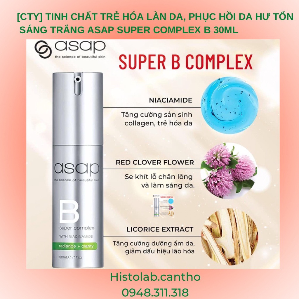 TINH CHẤT TRẺ HÓA LÀN DA, PHỤC HỒI DA HƯ TỔN VÀ SÁNG TRẮNG ASAP SUPER COMPLEX B 30ML
