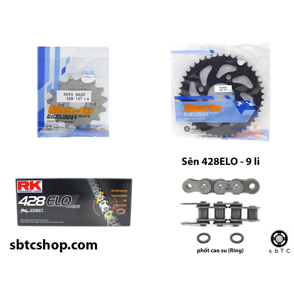 NSD Nhông dĩa RECTO sên RK phốt cao su 428 ELO Winner Sonic