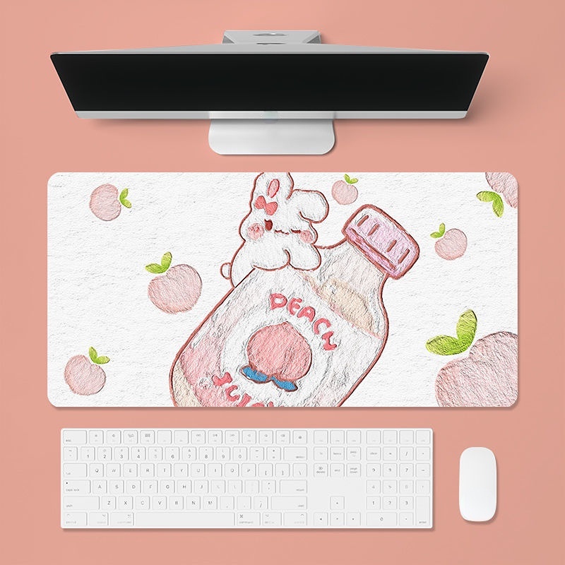 Tấm Lót Chuột Máy Tính Bằng Da Chống Trượt Chống Bẩn In Hình Thỏ Hoạt Hình Dễ Thương