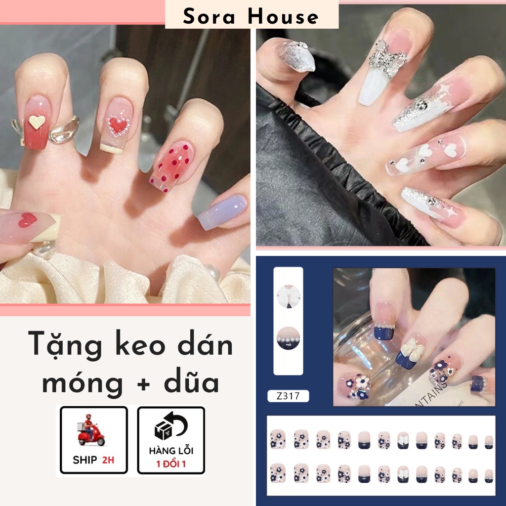 Móng Giả ❤️ SHIP 2H ❤️ Set 24 Móng Tay Giả Đính Hạt Kèm Keo Dán Móng | Z281 - Z399, W