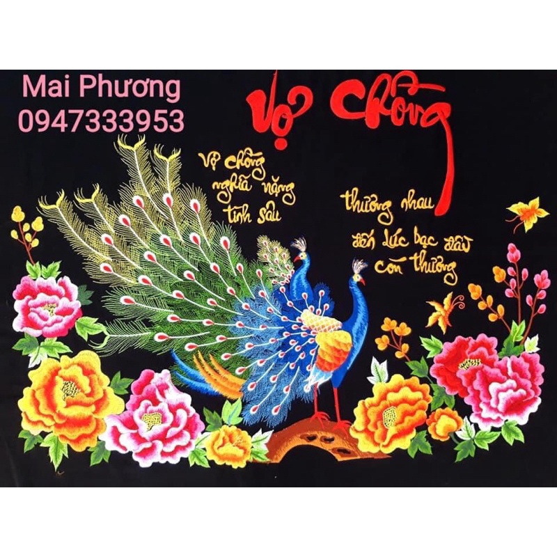 (Tranh thêu sẵn, kích thước 60*80). Tranh thêu VỢ CHỒNG ĐÔI CÔNG là tranh "ĐÃ THÊU SẴN" về chỉ việc đóng khung.