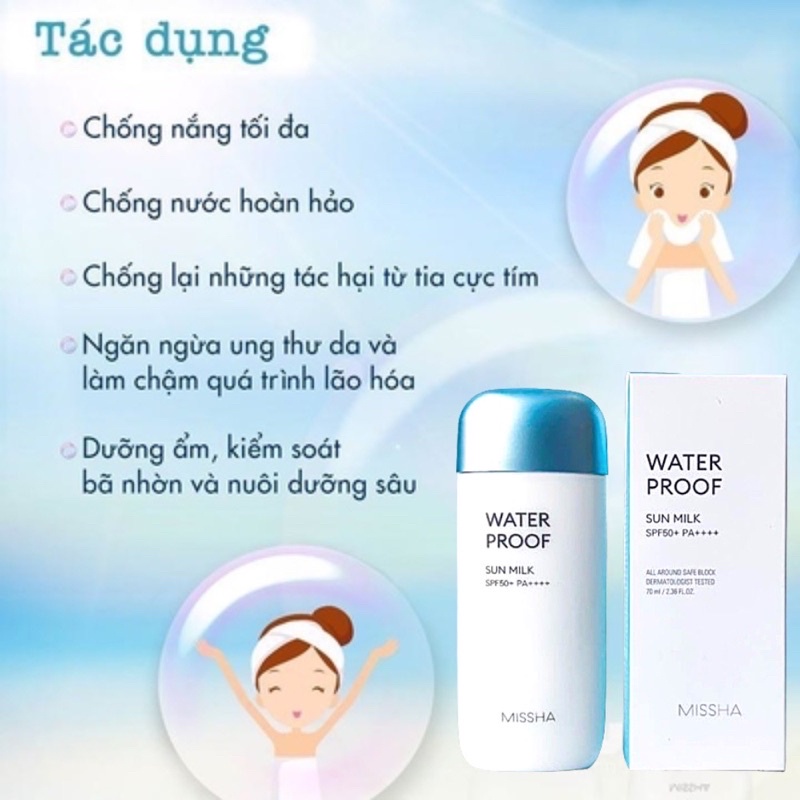 Kem chống nắng Missha All Around Safe Block Water Proof Sun Milk SPF50+ PA++++ 70ml