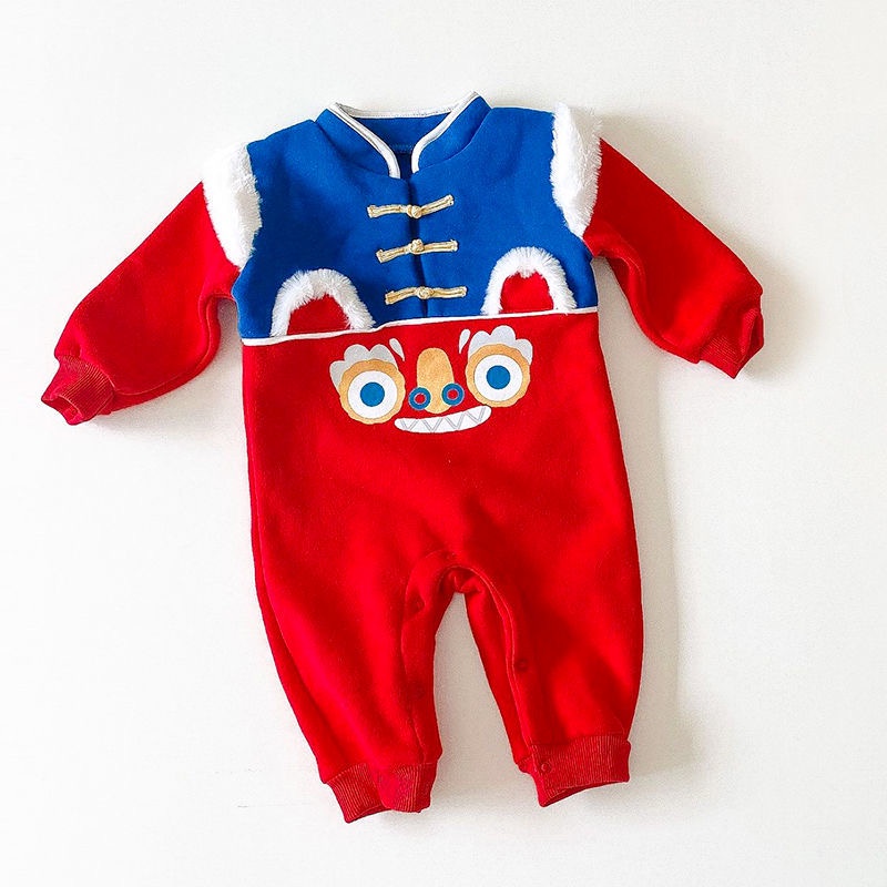 Babyfair. Áo Liền Quần Hoạt Hình Cho Bé Phong Cách Trung Hoa Nút Bện Dày Ấm Dễ Thương Mềm Mại Trẻ Sơ Sinh