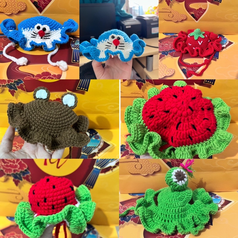 Mũ Len, Yếm len, Nón len Handmade cho chó mèo. Hàng shop tự móc theo yêu cầu. Khách an tâm sử dụng ạ