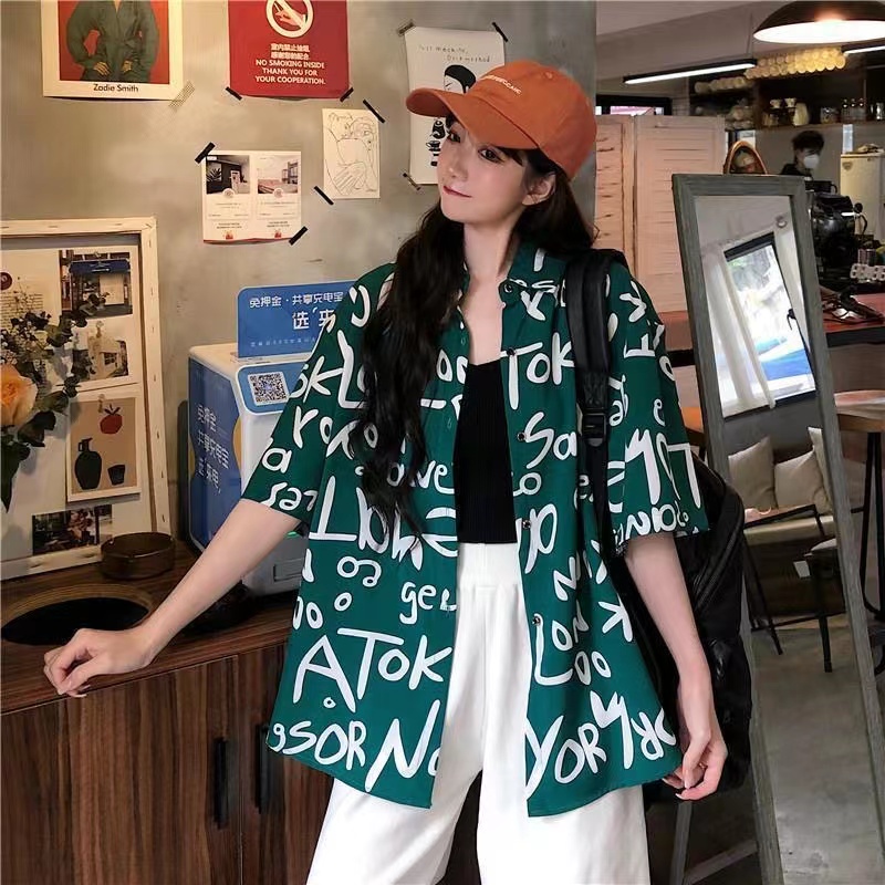 Áo Sơ Mi Chiffon Tay Ngắn In Họa Tiết Hoạt Hình Gấu Và Chữ Thời Trang Mùa Hè Cho Nam Và Nữ