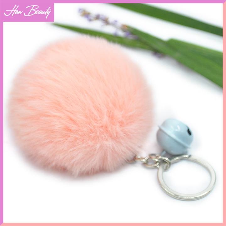 Móc Khóa Bông Xù Lông Tròn 8cm Mềm Mại Có Chuông Lục Lạc Treo Túi Xách Balo Chìa Khóa hanbeauty