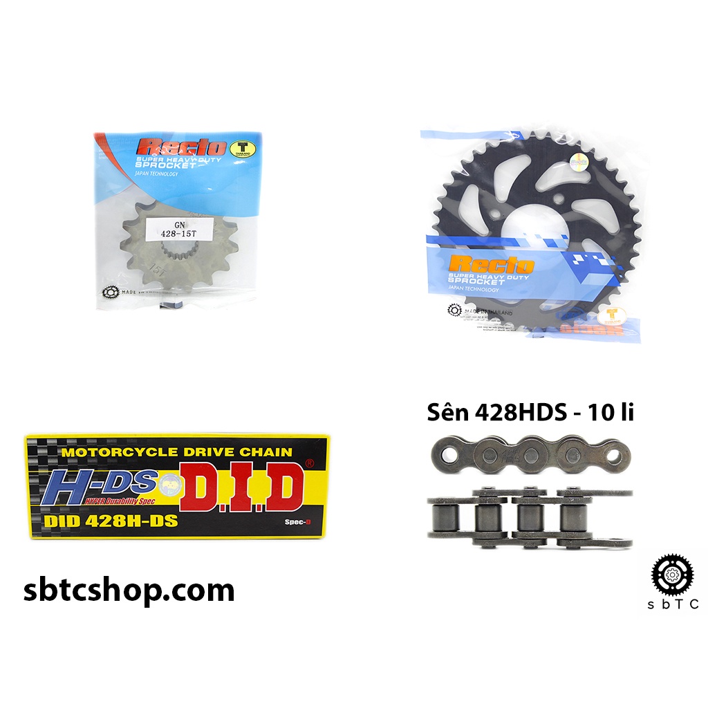 NSD Nhông dĩa RECTO sên DID đen 10 li ly Suzuki GN125 EN125 HJ125 chính hãng Thái Lan