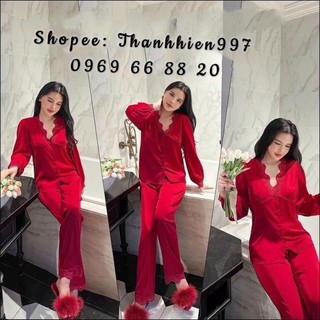 ♥️hàng qc♥️pijama tay dài đỏ tết leisure_thanhhien997_lụa satin cao cấp 692.