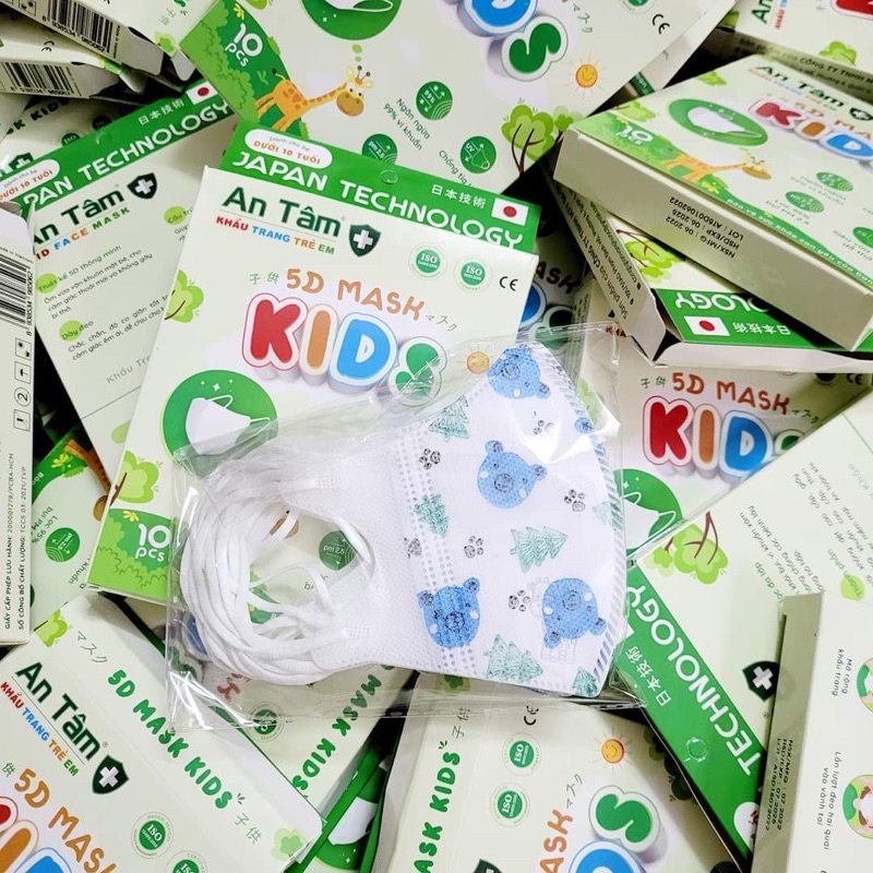 HÀNG CHÍNH HÃNG combo 10 hộp 100 chiếc Khẩu trang y tế Kids cho bé từ 3 tới 10 tuổi 5D Mask hộp 10 cái