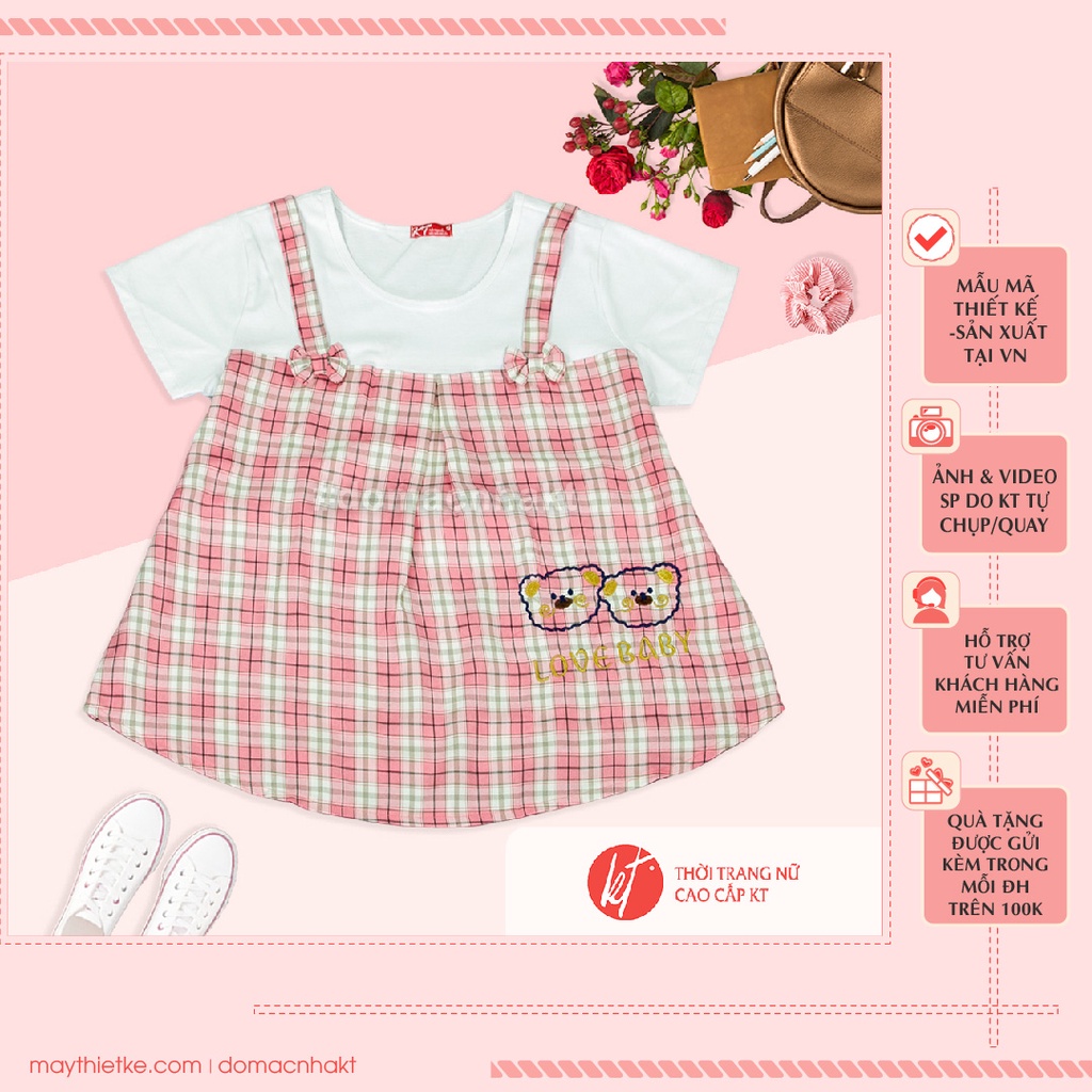 Áo bầu cho mẹ bầu kate caro mẫu yếm kèm nơ và hình thêu freesize dưới 72kg Đồ Bầu KT ABK08 ABK09 ABK10