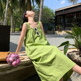 Đầm Hai Dây Mỏng Cổ Vuông Cột Dây Bản Rộng Thời Trang Trẻ Trung