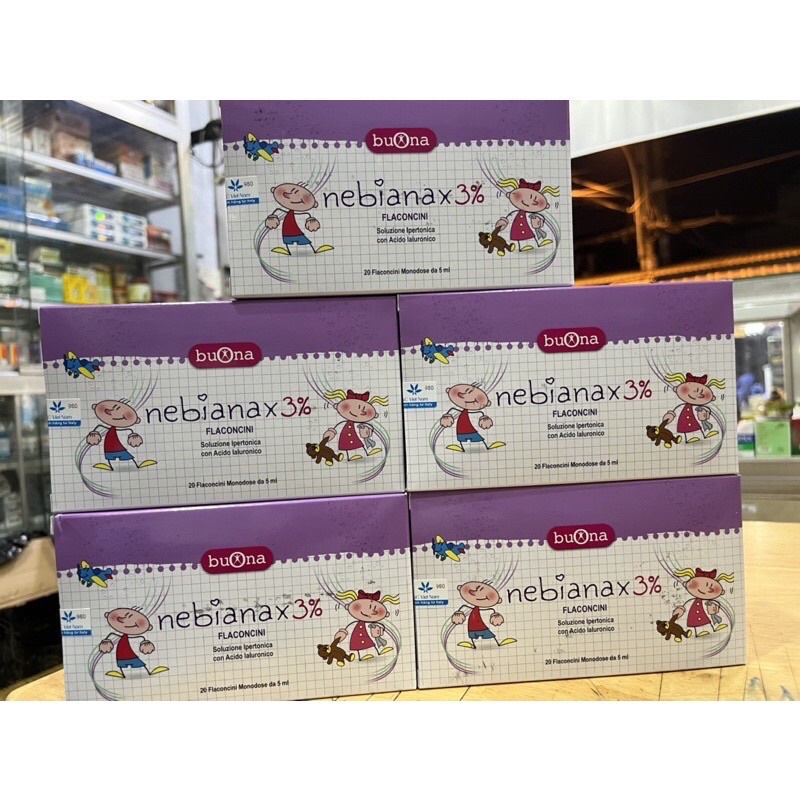 NƯỚC MUỐI ƯU TRƯƠNG NEBIANAX 3% / NEBIAL 3% FLACONCINI HỘP20ỐNG X5ML. GIẢM NGHẸT MŨI, LOÃNG DỊCH MŨI