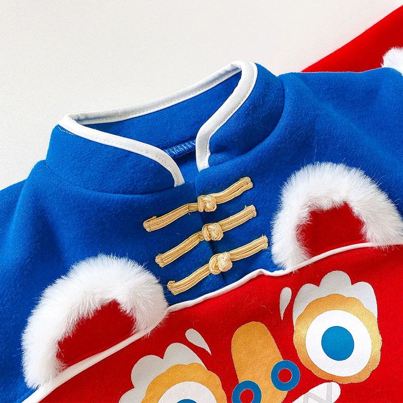 Babyfair. Áo Liền Quần Hoạt Hình Cho Bé Phong Cách Trung Hoa Nút Bện Dày Ấm Dễ Thương Mềm Mại Trẻ Sơ Sinh