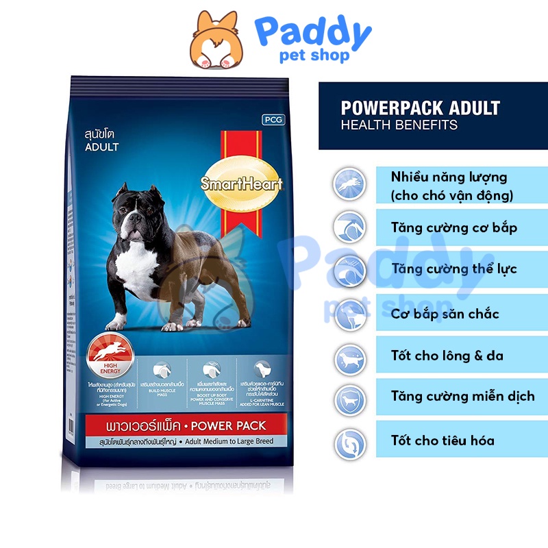 [3kg] Hạt SmartHeart Power Pack Phát Triển Cơ Bắp Cho Chó Mọi Lứa Tuổi